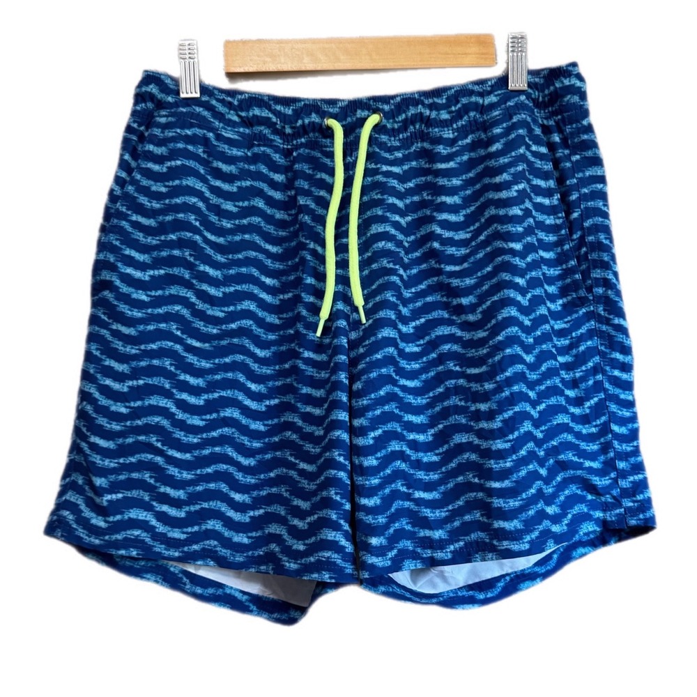 J. Crew Swim Shorts Mens Medium Blue Excellent Wave Print Flex Swimwear